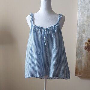 NWOT J. Crew Blue & White Stripped Linen-cotton Blend Camisole Sz L